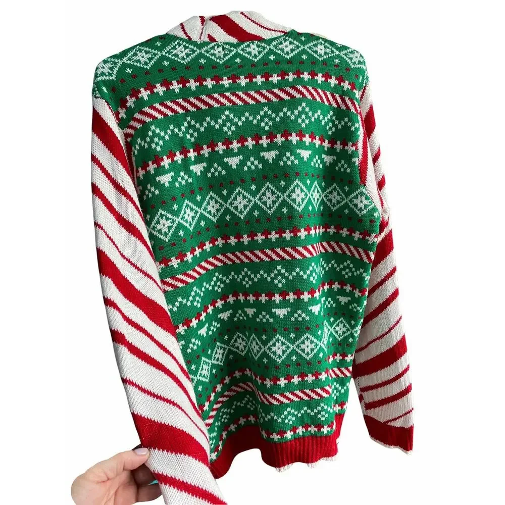 M Blizzard Bay Christmas Sweater Bow Tie Candy Cane Stripe